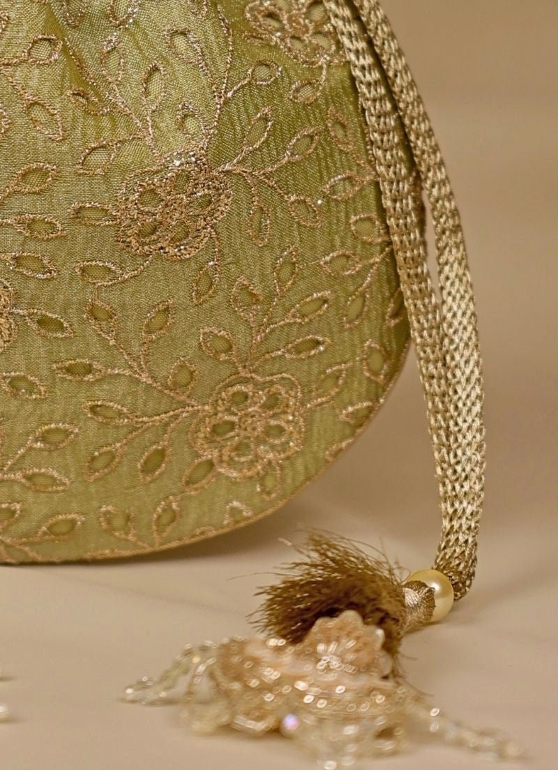 Green Embroidered Tissue Potli Amyra - Fabilicious Fashion