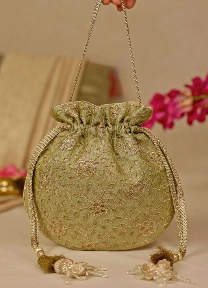 Green Embroidered Tissue Potli Amyra - Fabilicious Fashion