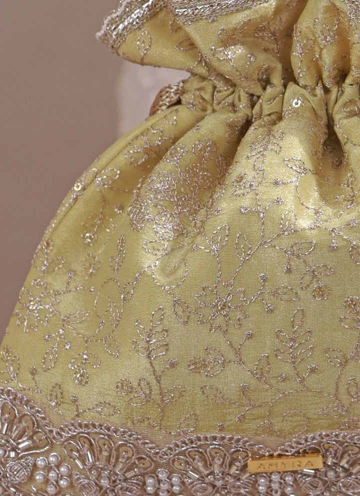 Amyra Green Embroidered Tissue Silk PotliFabilicious Fashion