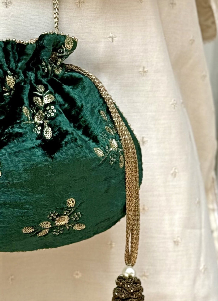 Amyra Green Embroidered Velvet PotliFabilicious Fashion