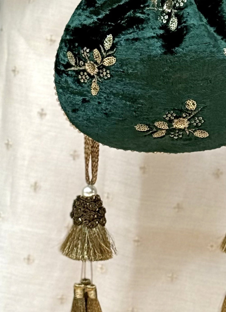 Amyra Green Embroidered Velvet PotliFabilicious Fashion