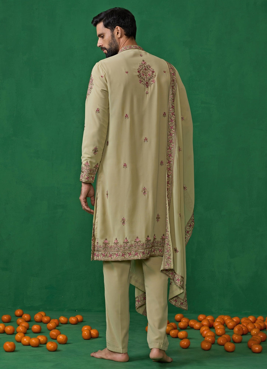 Green Floral Embroidered Georgette Kurta Set Kalpraag - Fabilicious Fashion