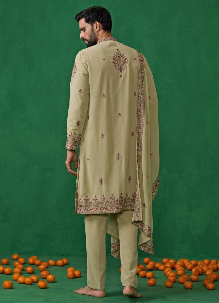 Green Floral Embroidered Georgette Kurta Set Kalpraag - Fabilicious Fashion