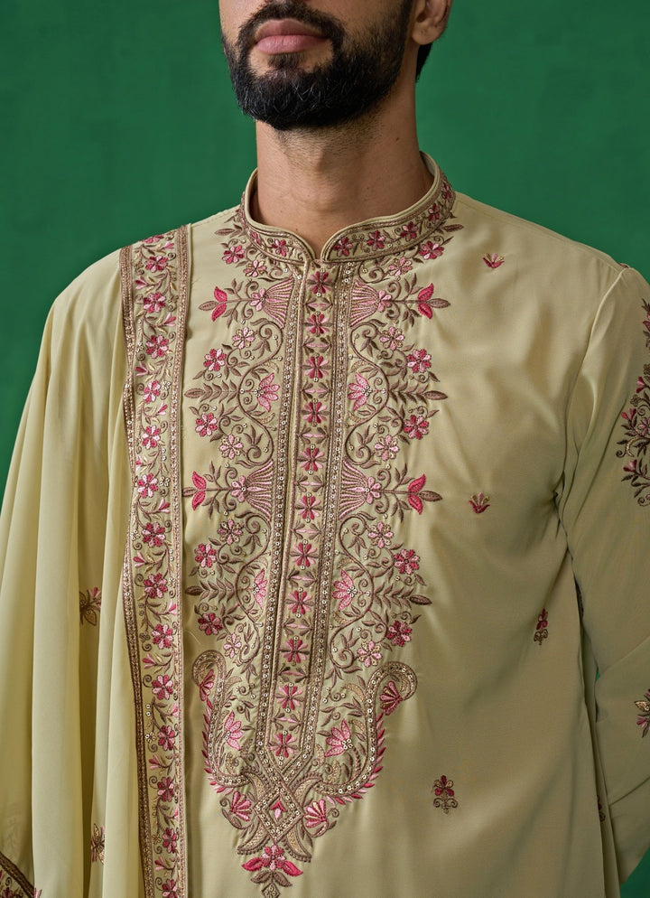 Green Floral Embroidered Georgette Kurta Set Kalpraag - Fabilicious Fashion