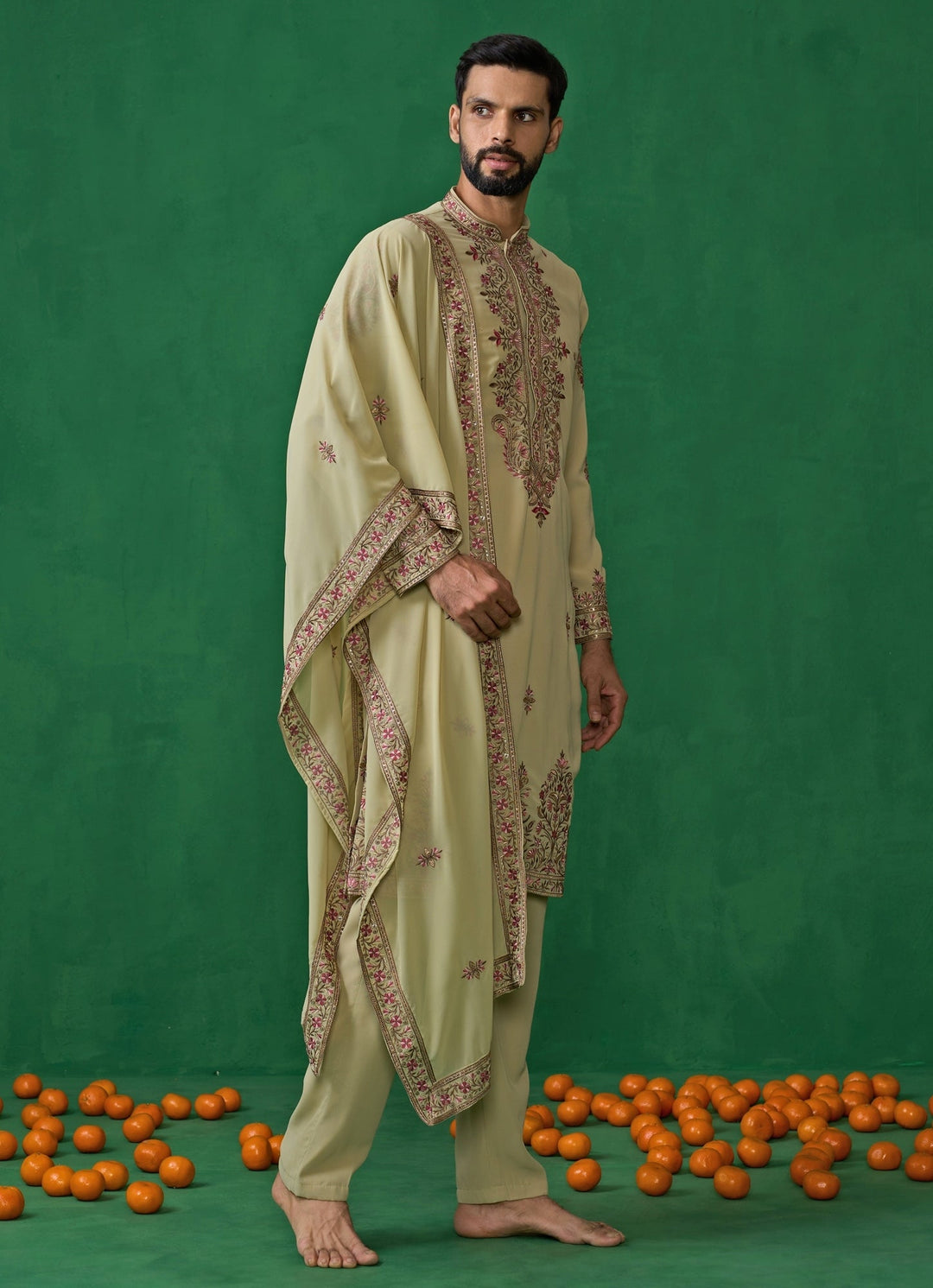 Green Floral Embroidered Georgette Kurta Set Kalpraag - Fabilicious Fashion