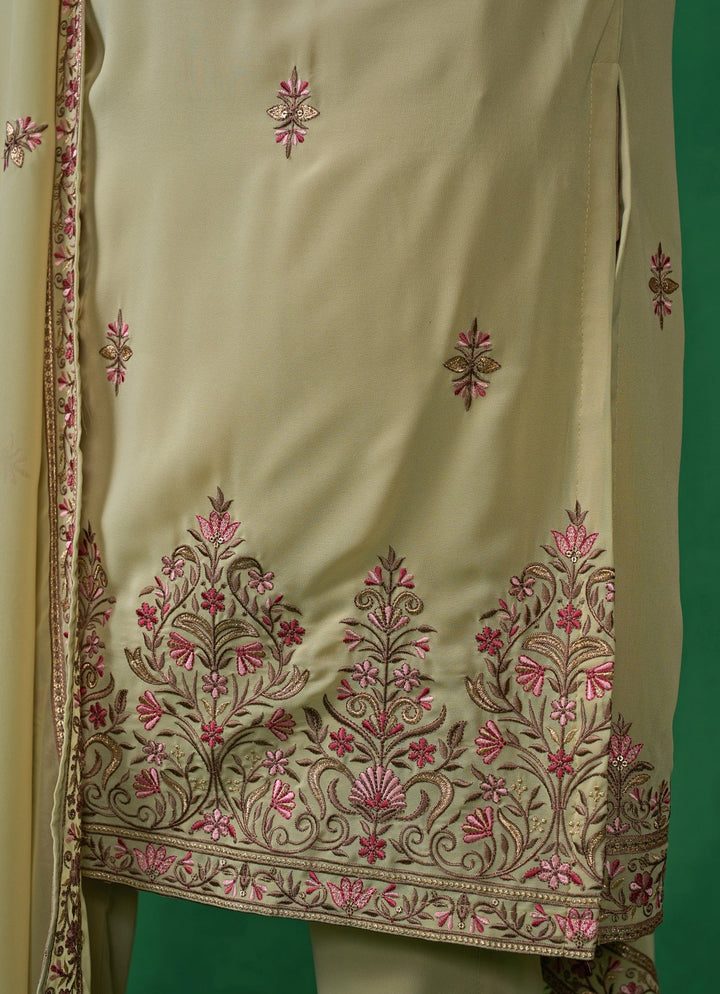 Green Floral Embroidered Georgette Kurta Set Kalpraag - Fabilicious Fashion