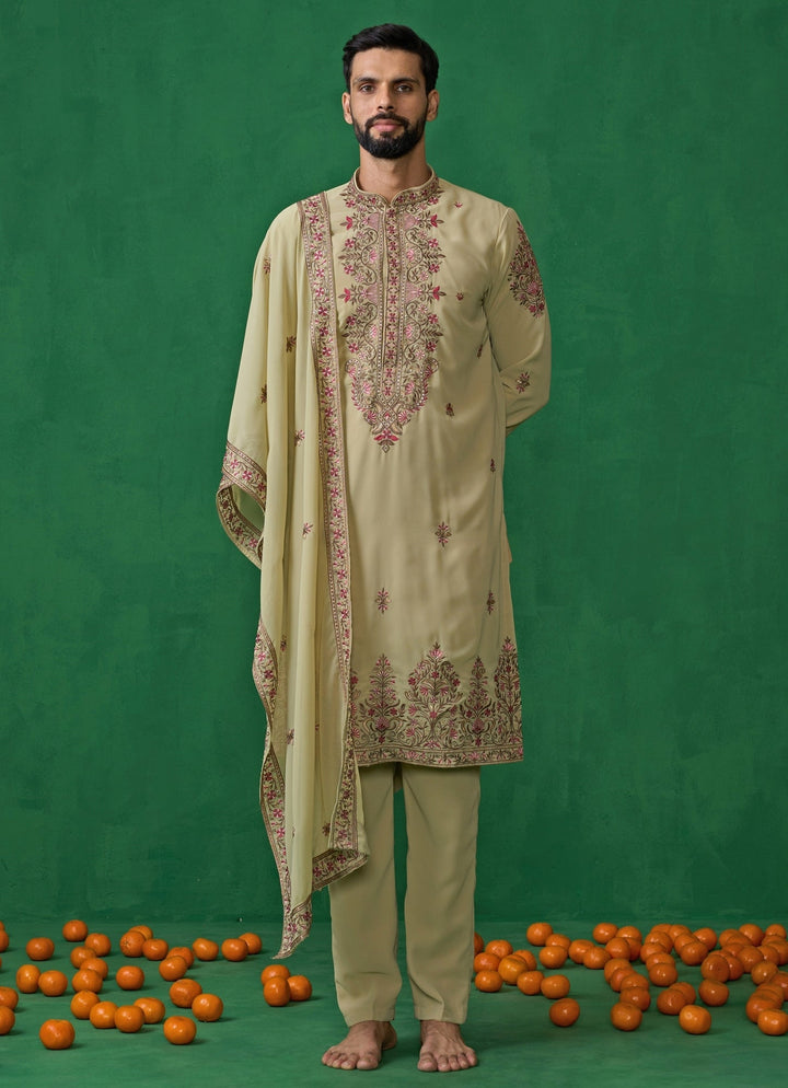 Green Floral Embroidered Georgette Kurta Set Kalpraag - Fabilicious Fashion