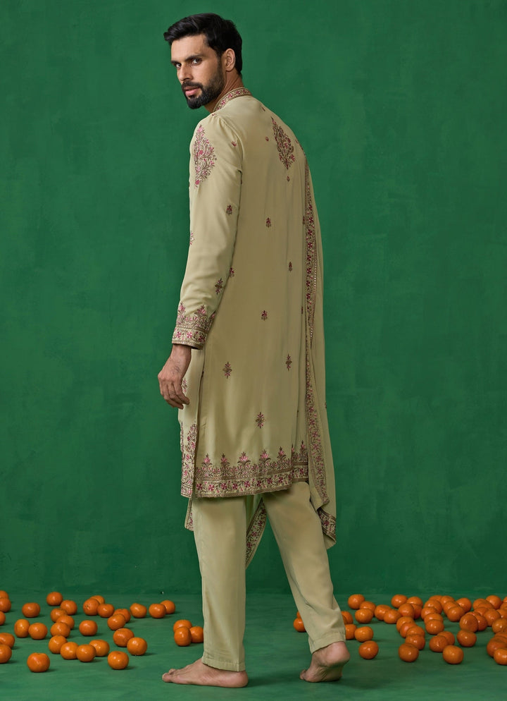 Green Floral Embroidered Georgette Kurta Set Kalpraag - Fabilicious Fashion
