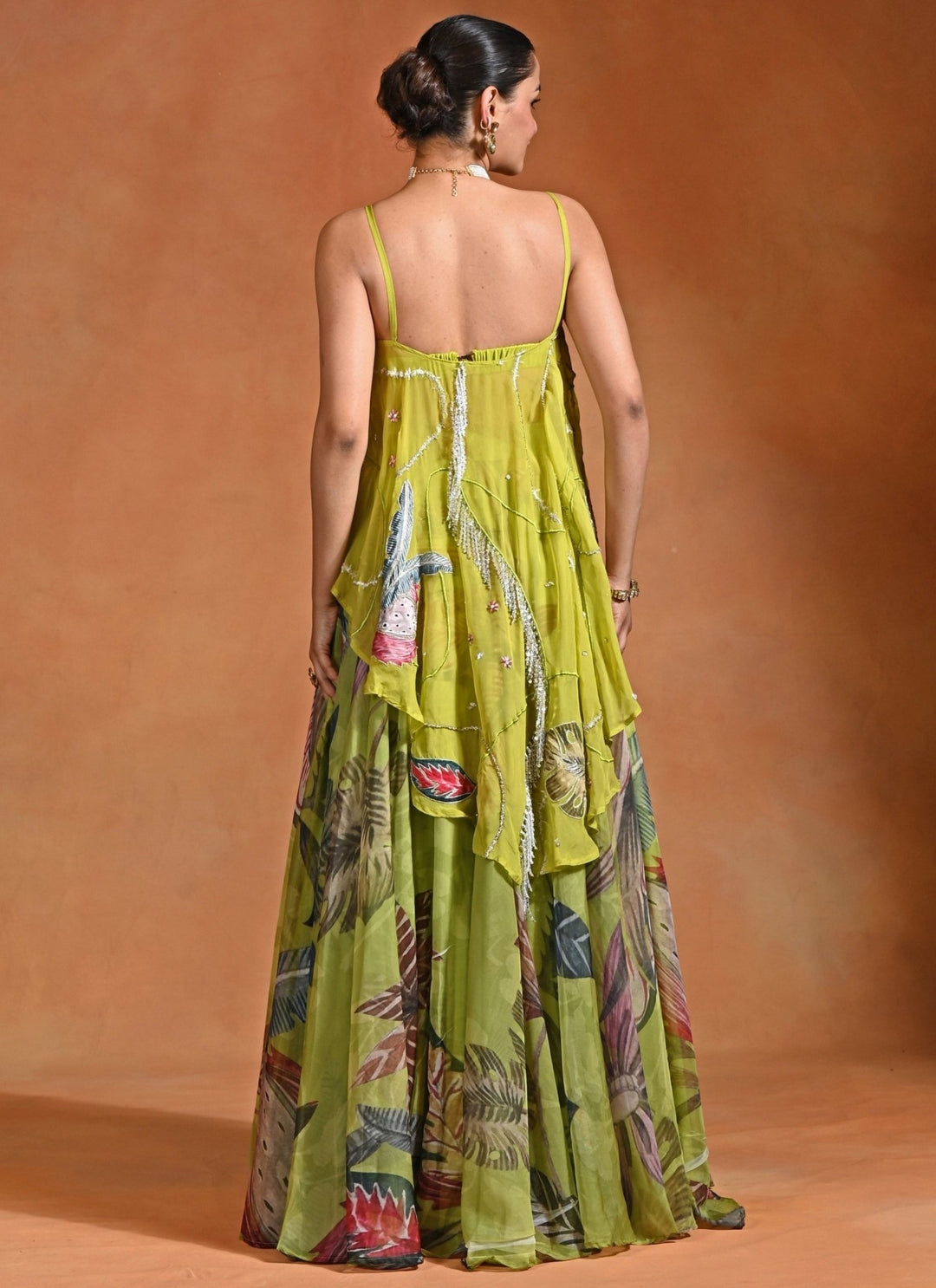 Rishi and Vibhuti Green Floral Organza Lehenga Set With TopFabilicious Fashion
