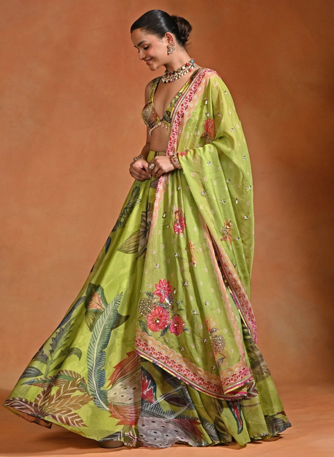 Rishi and Vibhuti Green Floral Organza Lehenga SetFabilicious Fashion