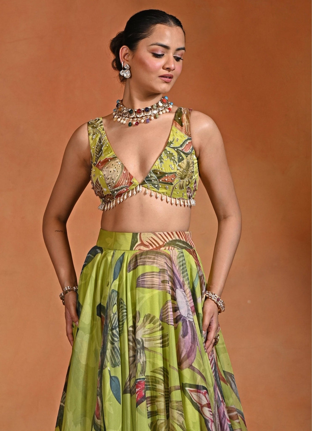 Rishi and Vibhuti Green Floral Organza Lehenga SetFabilicious Fashion