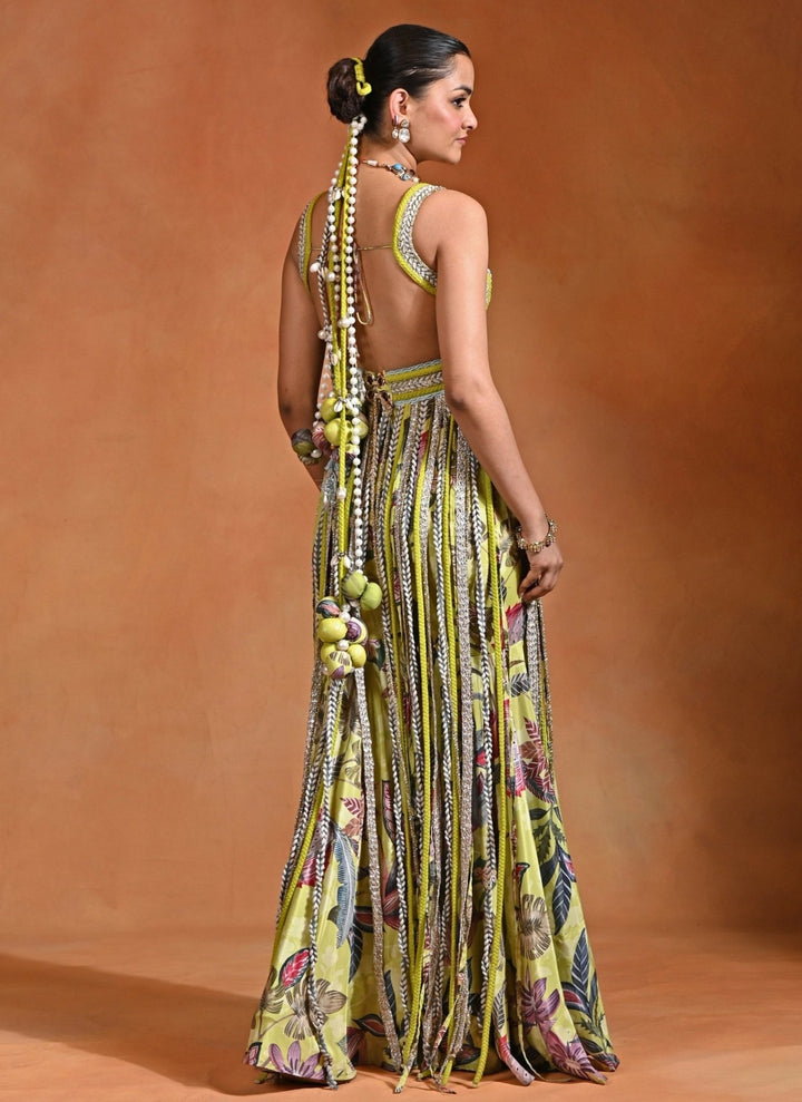 Rishi and Vibhuti Green Floral Printed Crepe Top And Flared PantsFabilicious Fashion