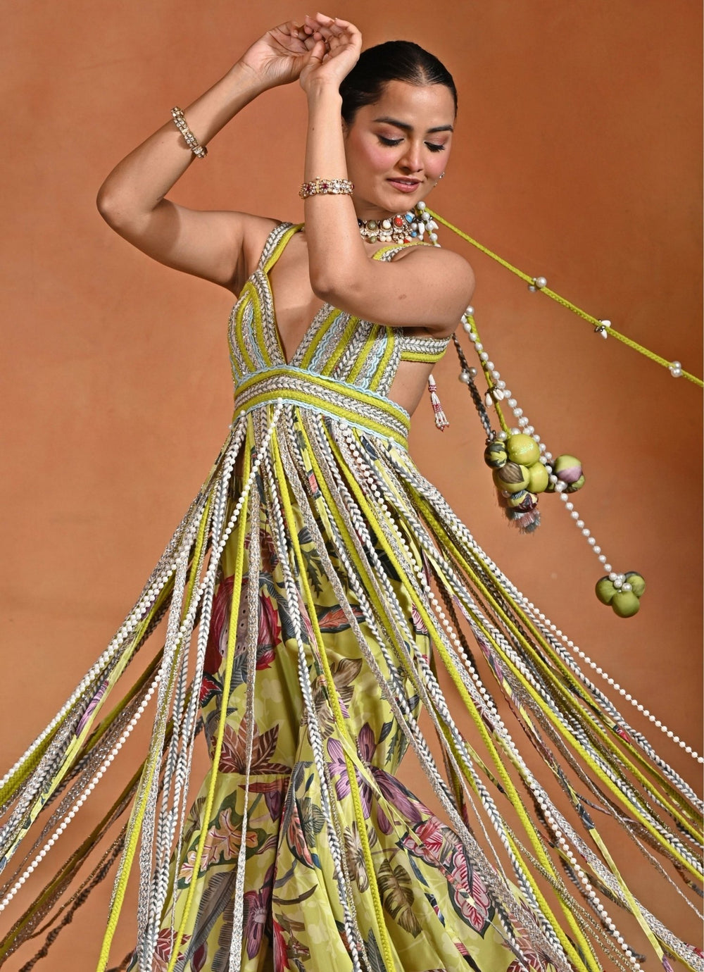 Rishi and Vibhuti Green Floral Printed Crepe Top And Flared PantsFabilicious Fashion