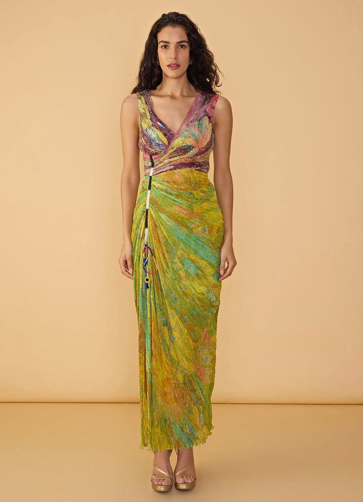 Green Floral Printed Dress Saaksha &amp; Kinni - Fabilicious Fashion