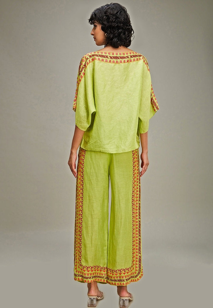 Green Floral Printed Kimono Top And Pant Set Soup By Sougat Paul - Fabilicious Fashion