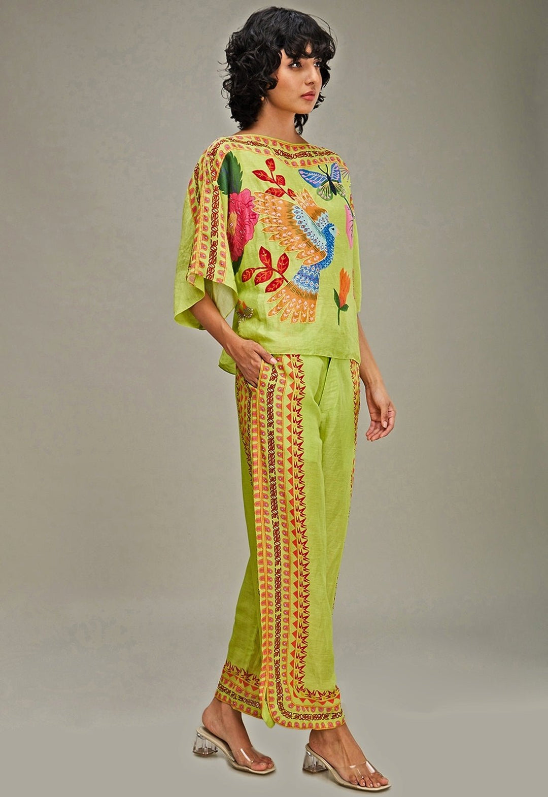 Green Floral Printed Kimono Top And Pant Set Soup By Sougat Paul - Fabilicious Fashion