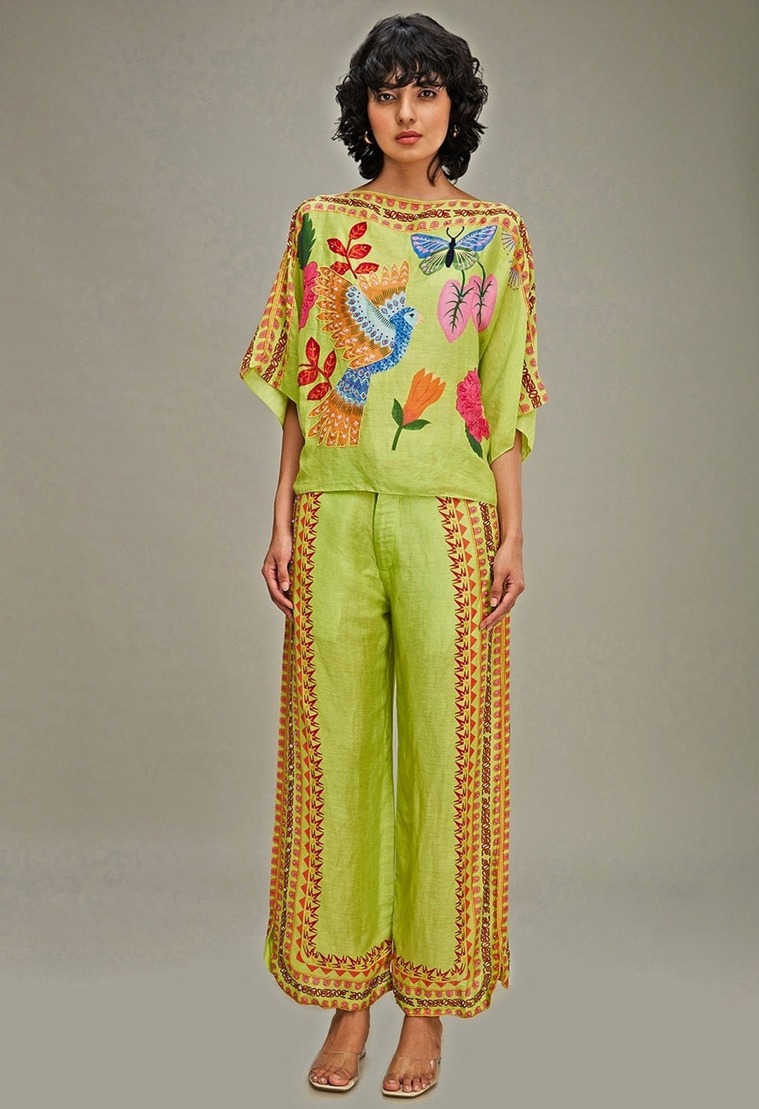 Green Floral Printed Kimono Top And Pant Set Soup By Sougat Paul - Fabilicious Fashion