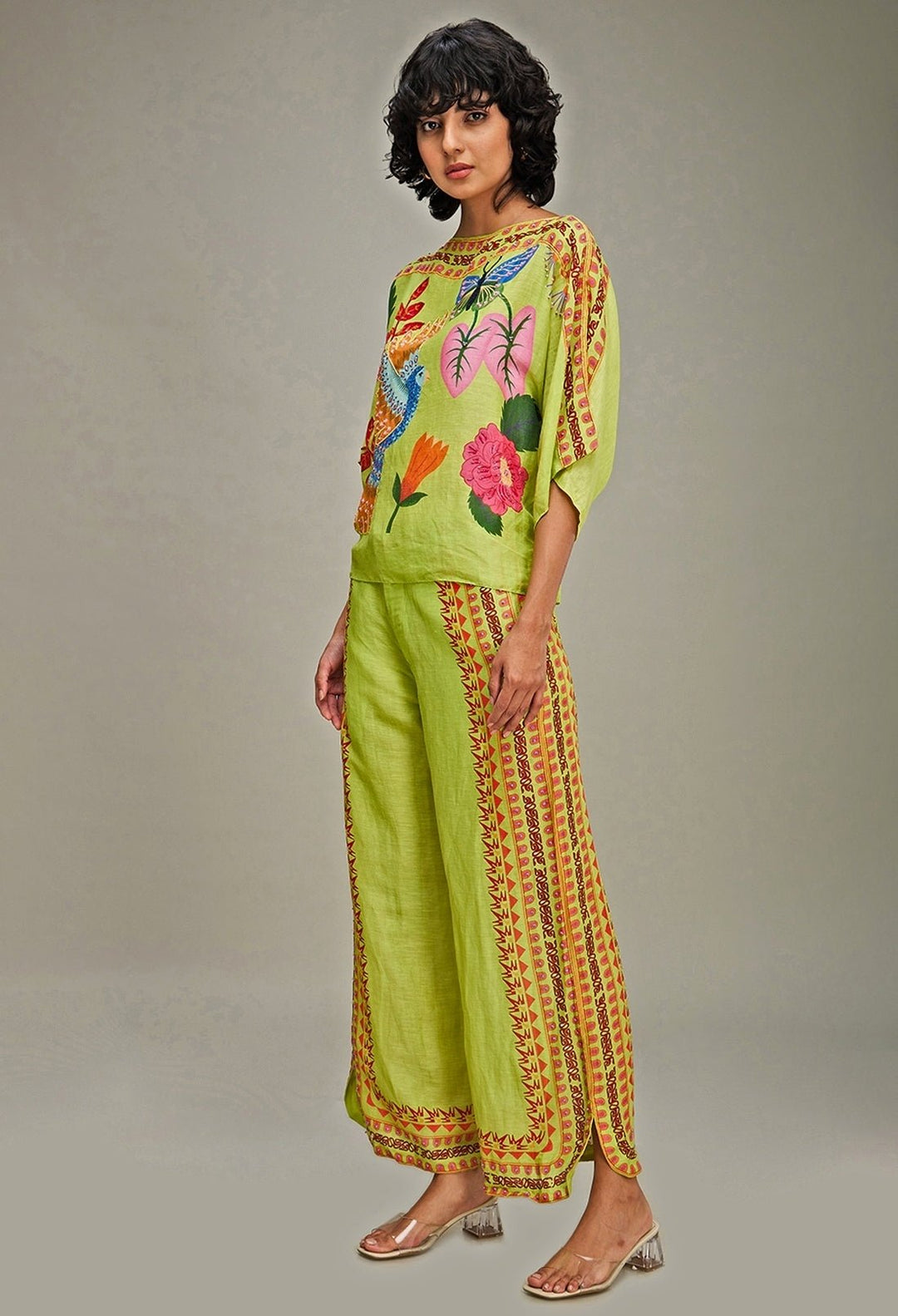 Green Floral Printed Kimono Top And Pant Set Soup By Sougat Paul - Fabilicious Fashion