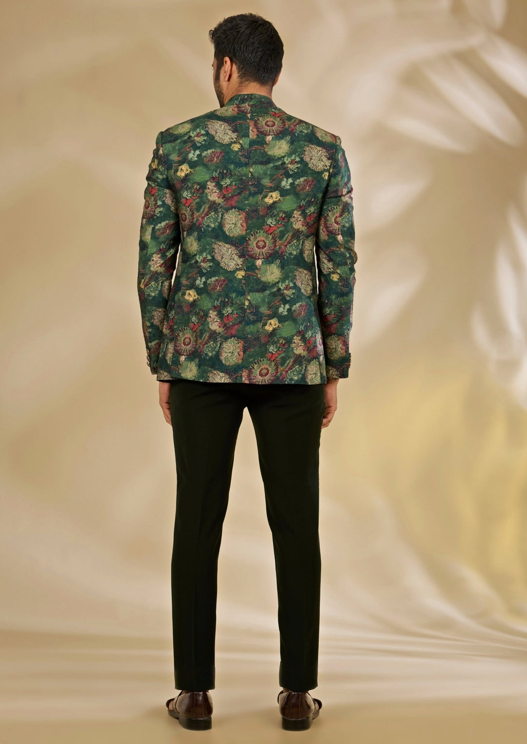 Manish Nagdeo Men Green Floral Printed Silk Bandhgala SetFabilicious Fashion