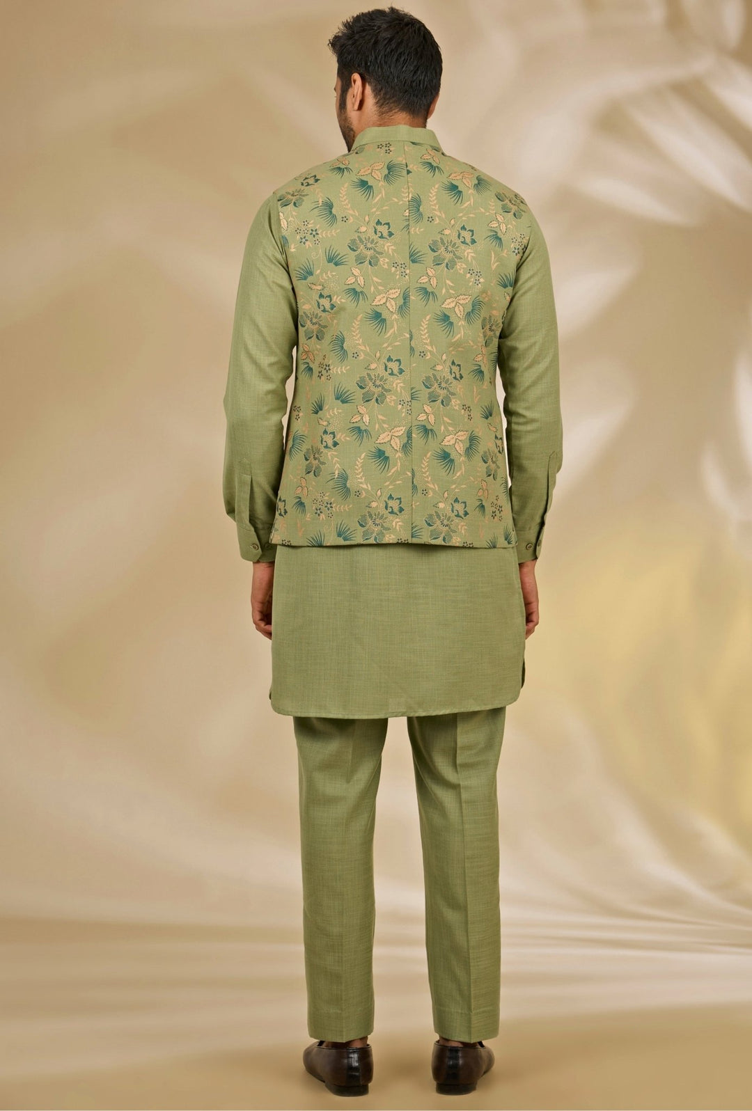 Green Floral Printed Silk Bundi Set Manish Nagdeo - Fabilicious Fashion