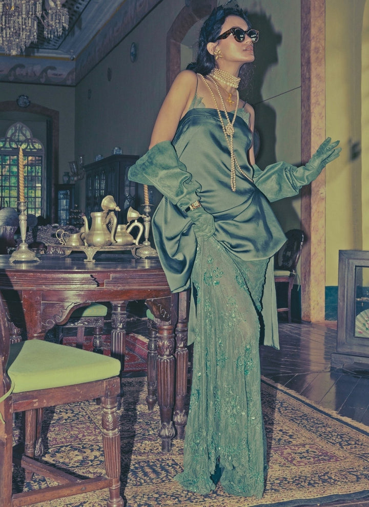 The Little Black Bow Green French Lace Skirt SetFabilicious Fashion