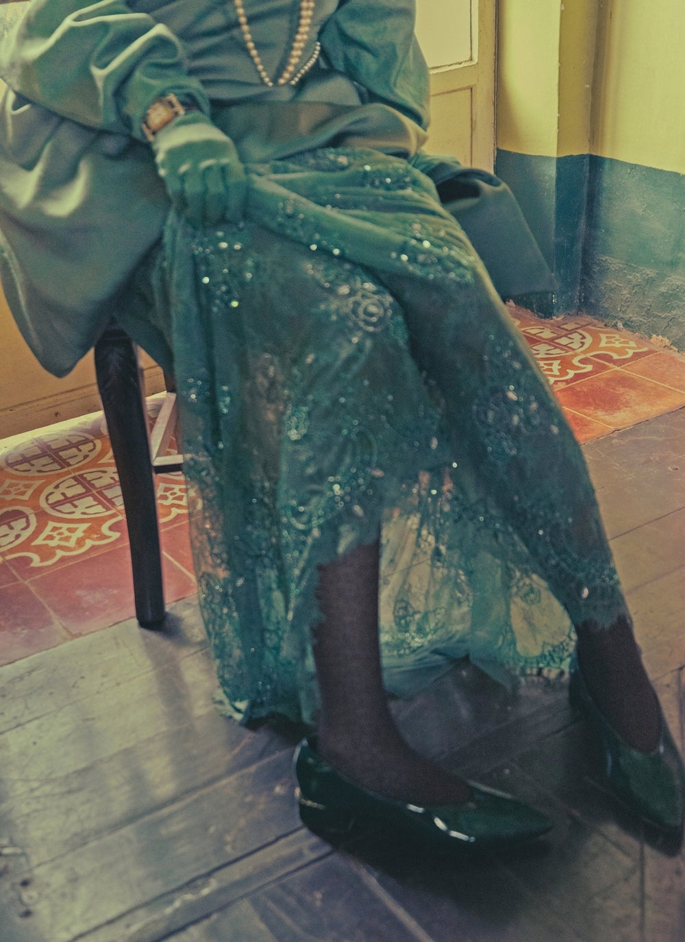 The Little Black Bow Green French Lace Skirt SetFabilicious Fashion
