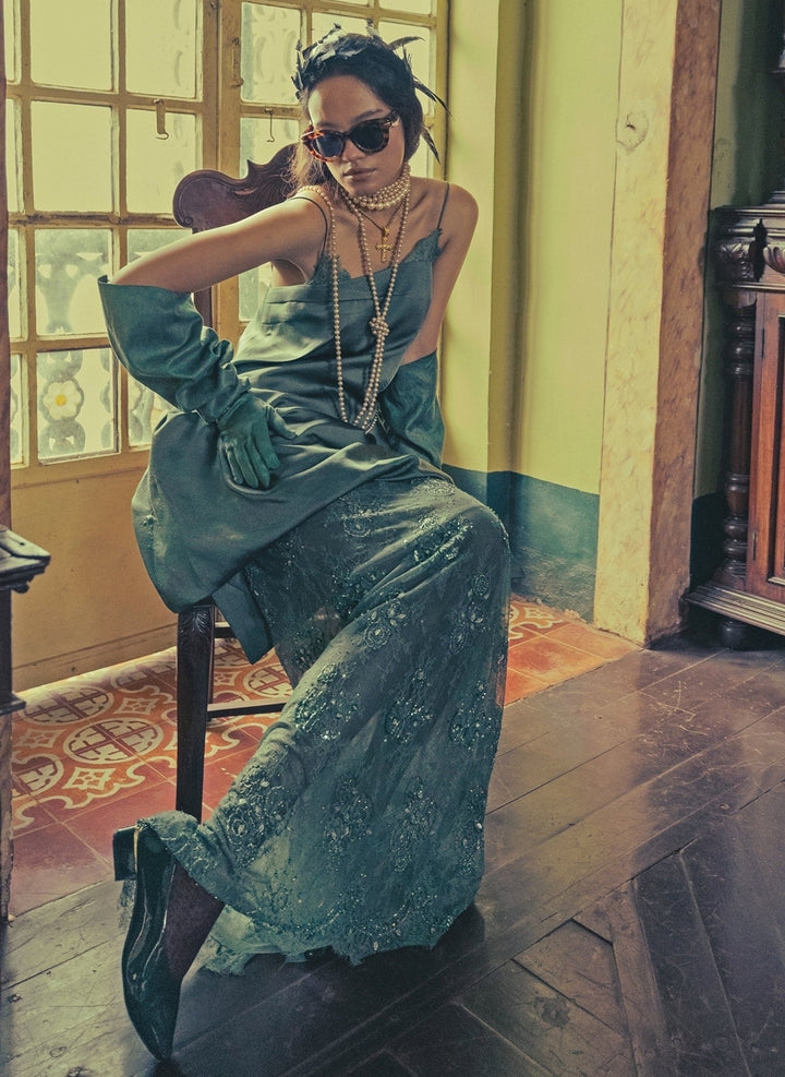 The Little Black Bow Green French Lace Skirt SetFabilicious Fashion