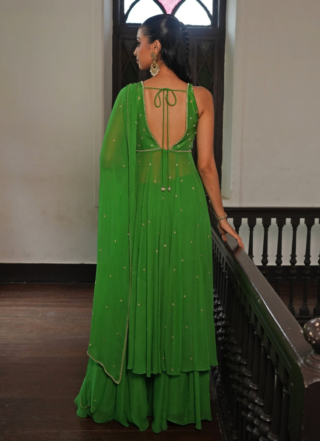 Green Georgette Anarkali Set With Sharara Enamour by Radha - Fabilicious Fashion