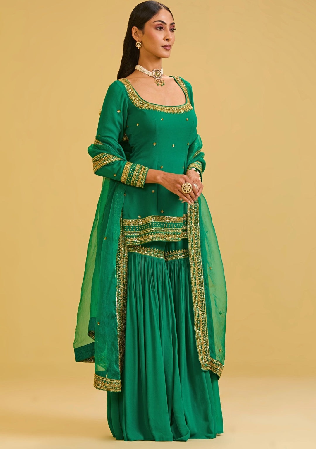 Esha Koul Green Georgette Kurta Sharara SetFabilicious Fashion