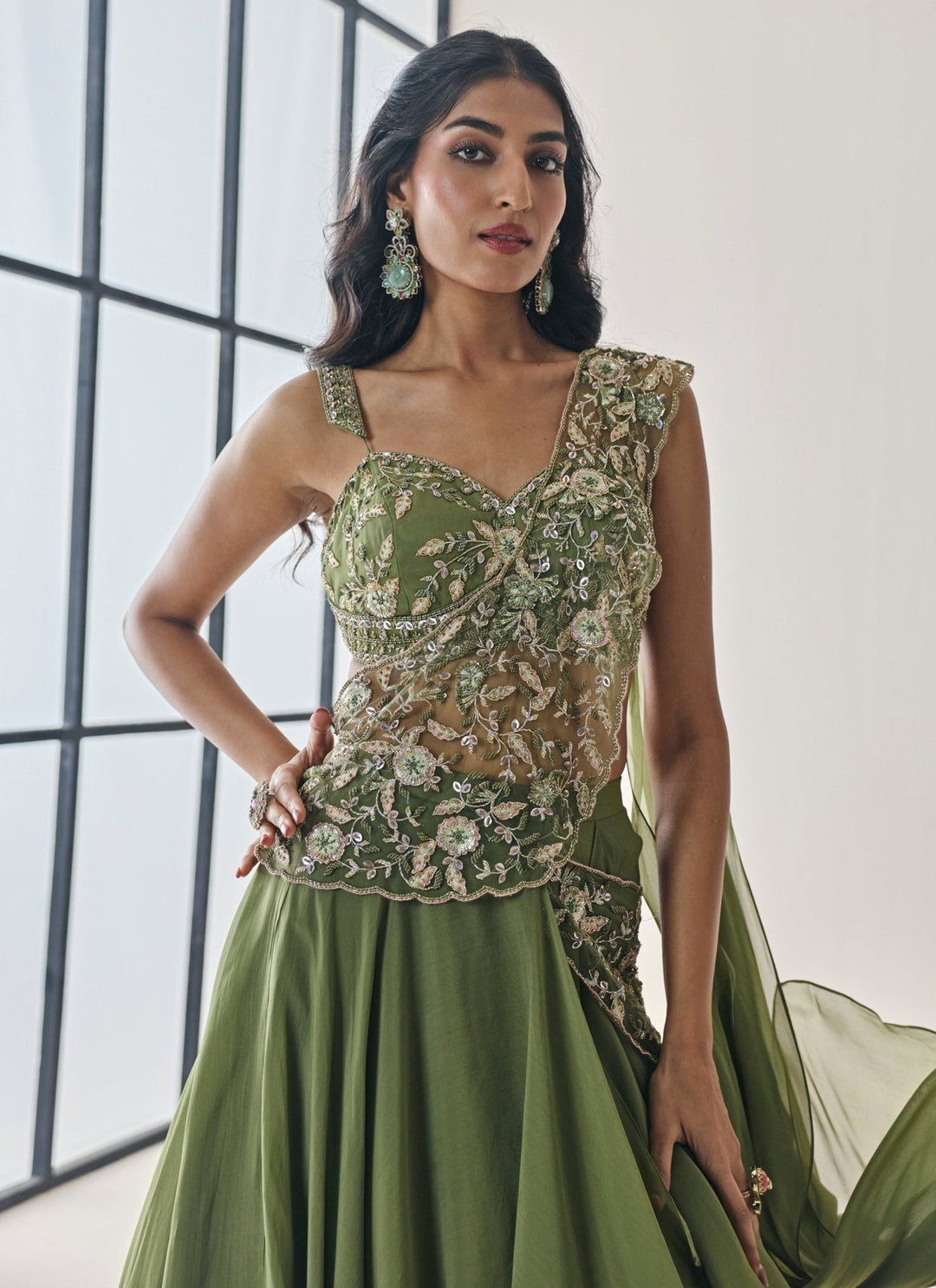 Seema Thukral Green Georgette Lehenga Saree SetFabilicious Fashion