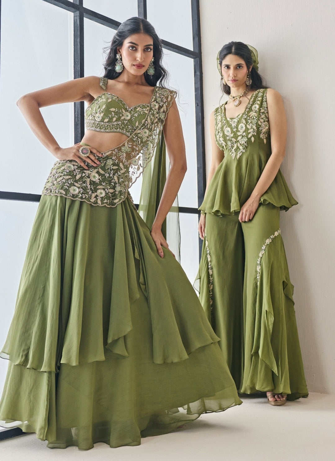 Seema Thukral Green Georgette Lehenga Saree SetFabilicious Fashion