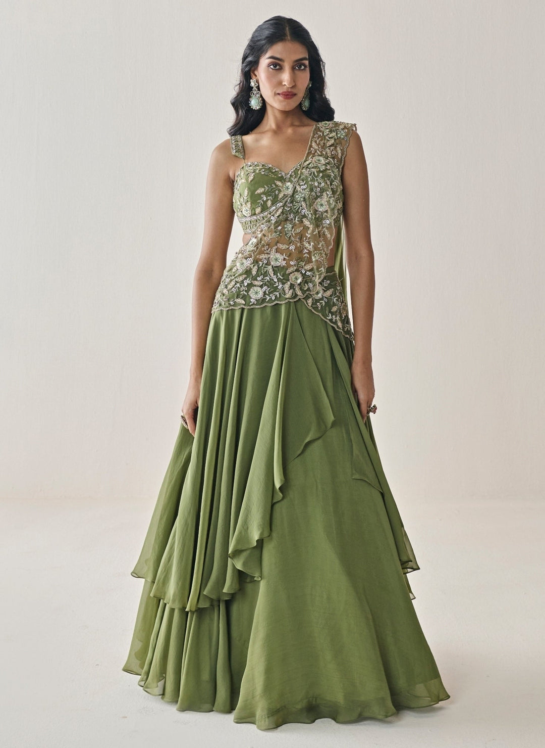 Seema Thukral Green Georgette Lehenga Saree SetFabilicious Fashion
