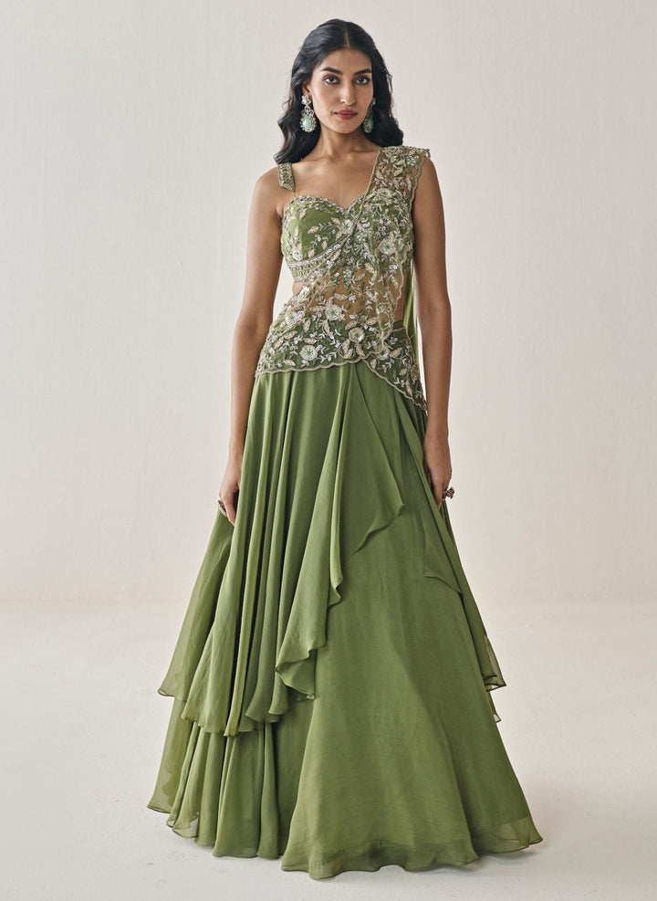 Seema Thukral Green Georgette Lehenga Saree SetFabilicious Fashion
