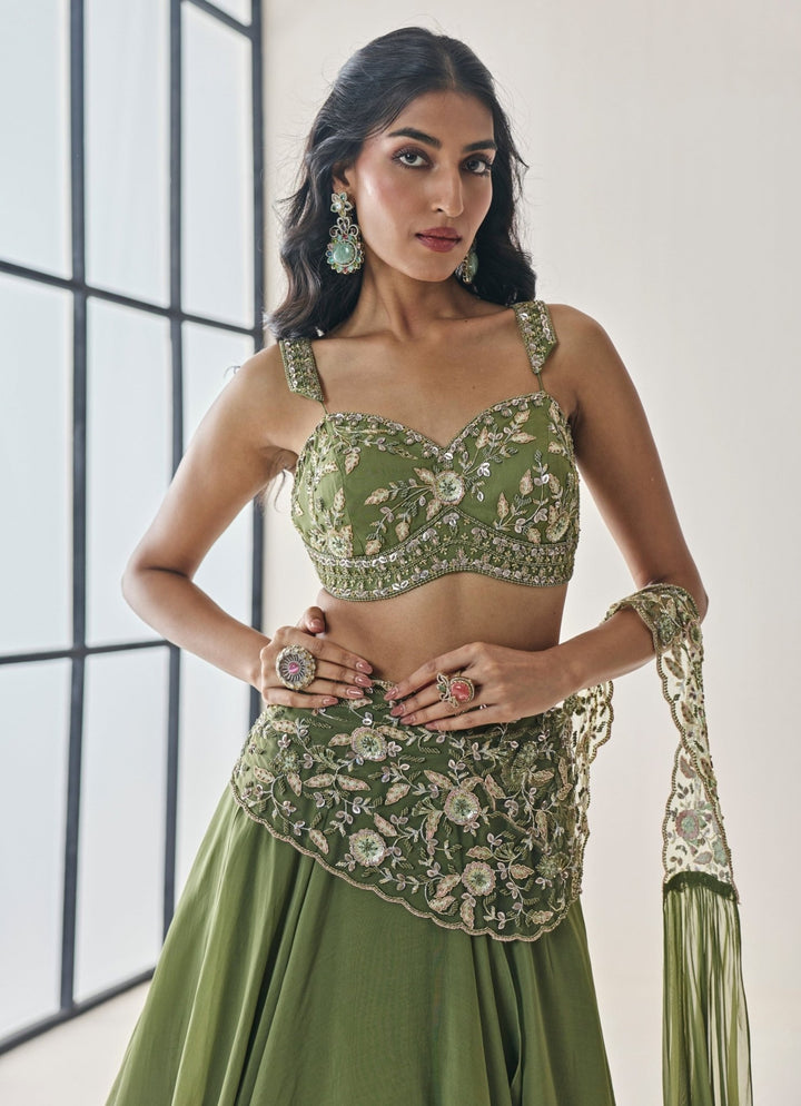 Seema Thukral Green Georgette Lehenga Saree SetFabilicious Fashion