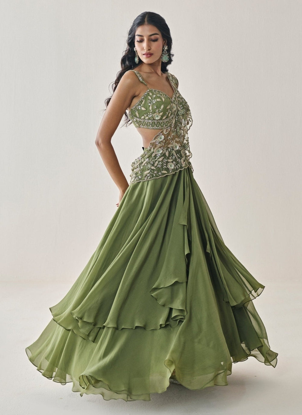 Seema Thukral Green Georgette Lehenga Saree SetFabilicious Fashion
