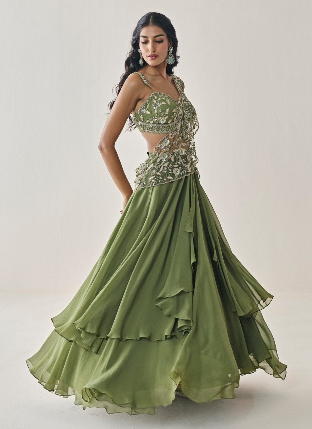Seema Thukral Green Georgette Lehenga Saree SetFabilicious Fashion