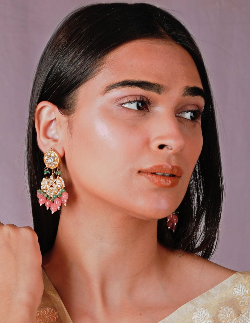 Green Gold Tone Choker Necklace Set Riana by Shikha Jindal - Fabilicious Fashion