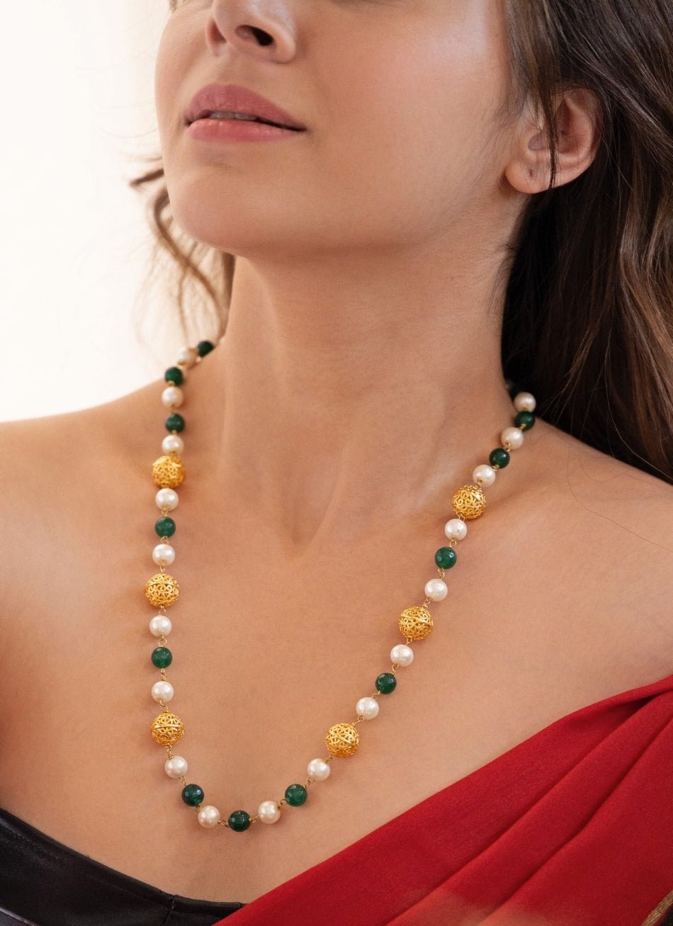 Do Taara Green Golden Balls Pearls NecklaceFabilicious Fashion