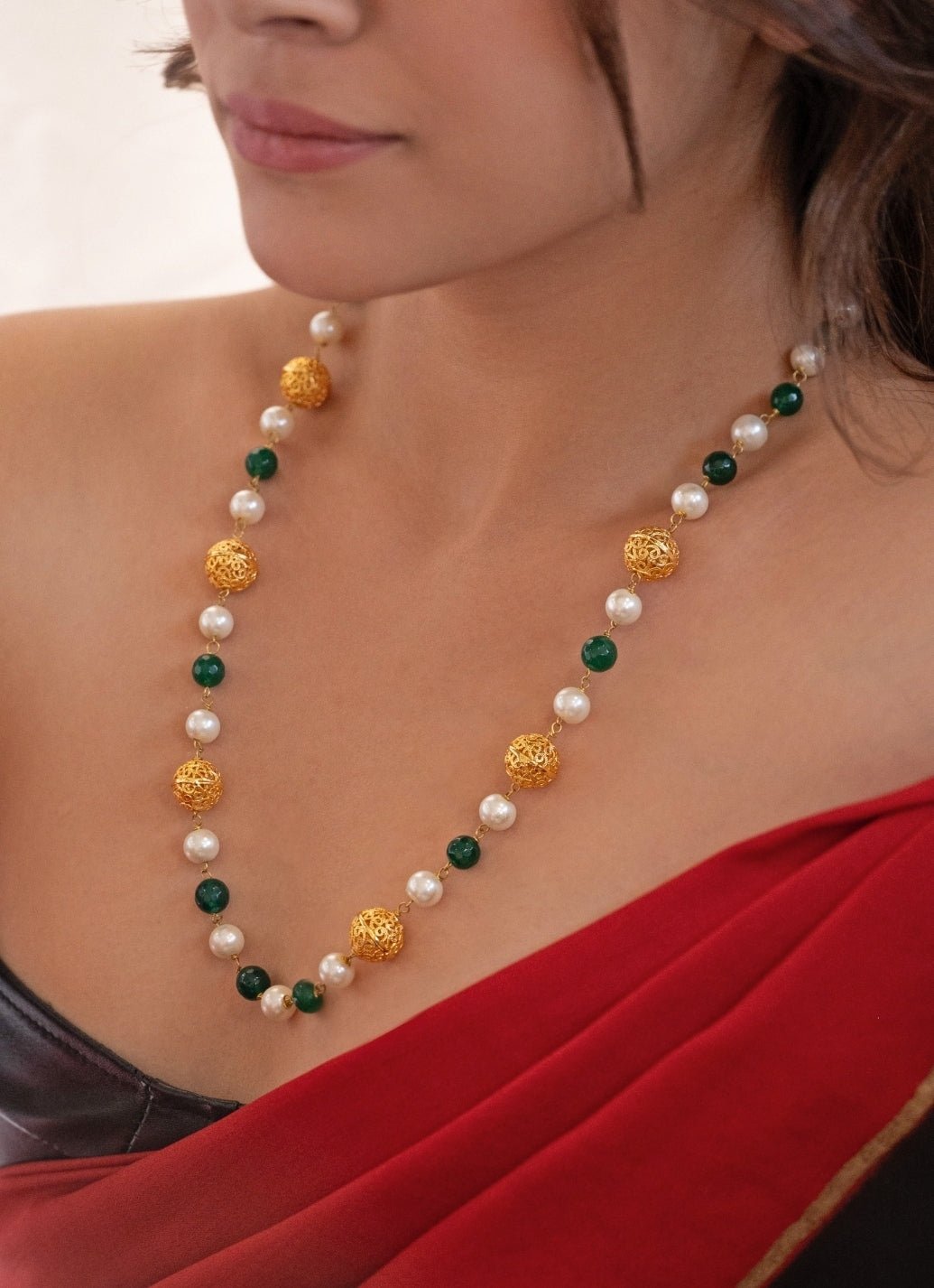 Do Taara Green Golden Balls Pearls NecklaceFabilicious Fashion