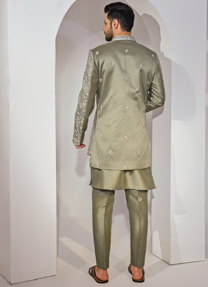Green Indo - Western Embroidery Kurta Jacket Set Chatenya Mittal - Fabilicious Fashion