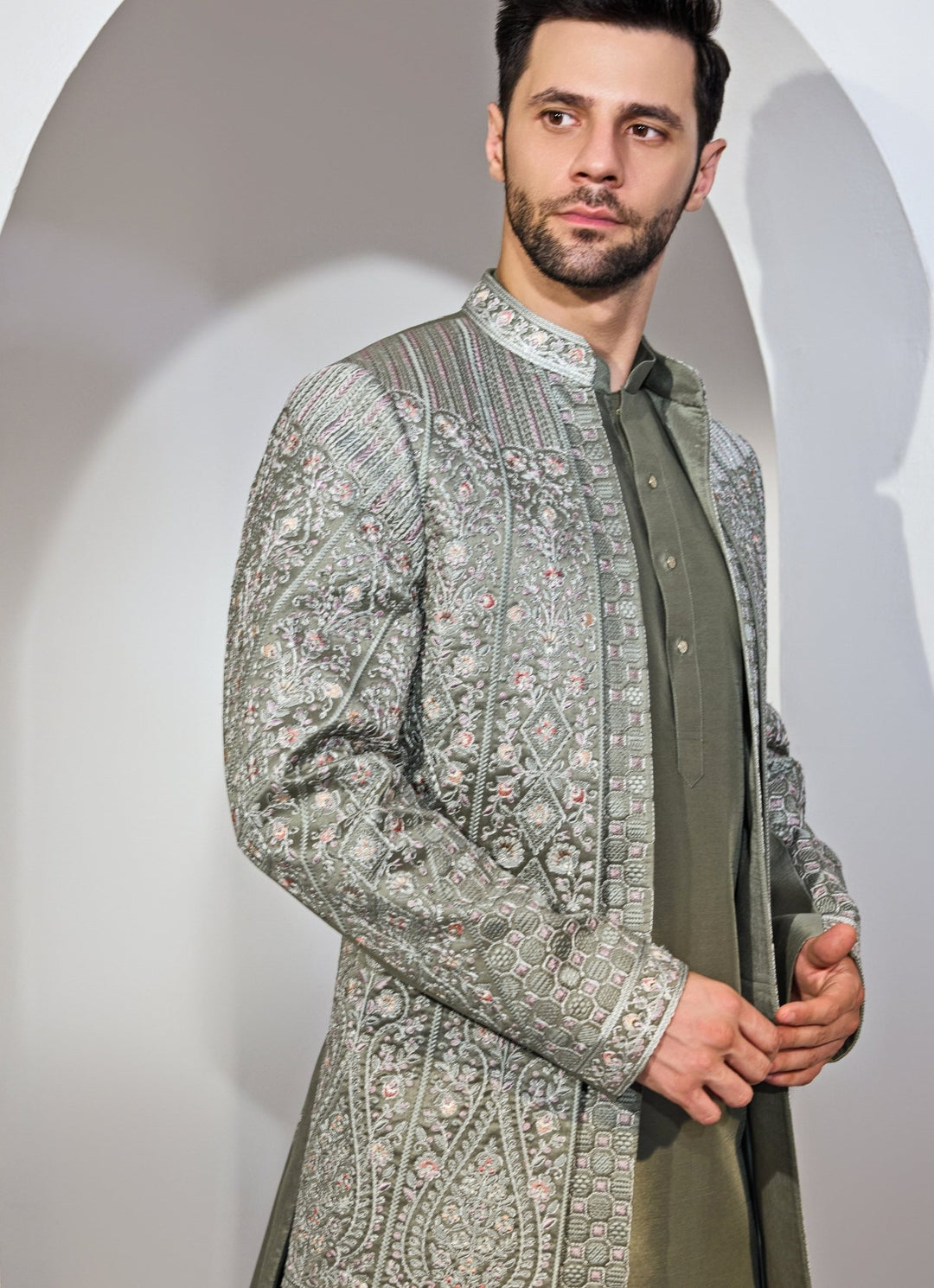 Green Indo - Western Embroidery Kurta Jacket Set Chatenya Mittal - Fabilicious Fashion