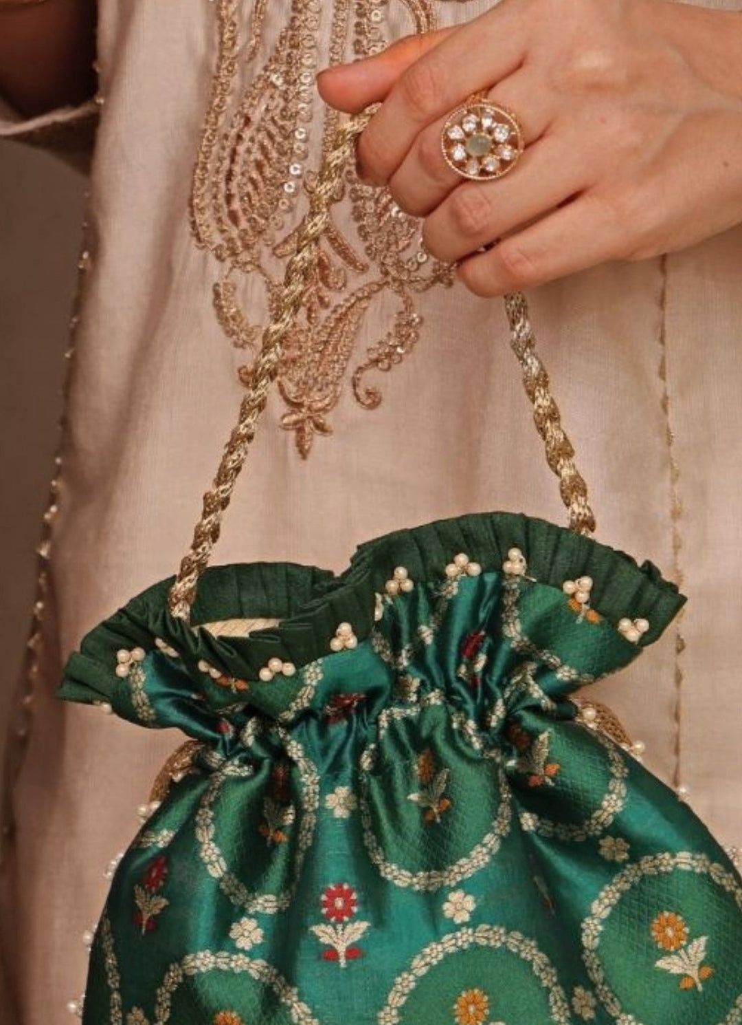 Green Jamal Silk Potli Amyra - Fabilicious Fashion