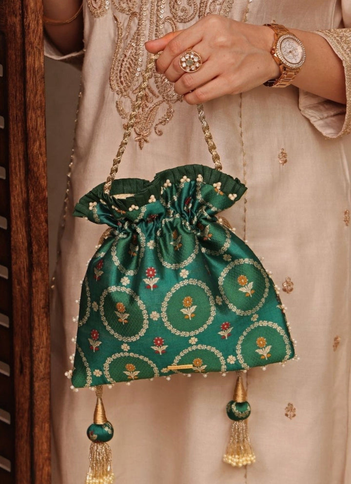 Green Jamal Silk Potli Amyra - Fabilicious Fashion