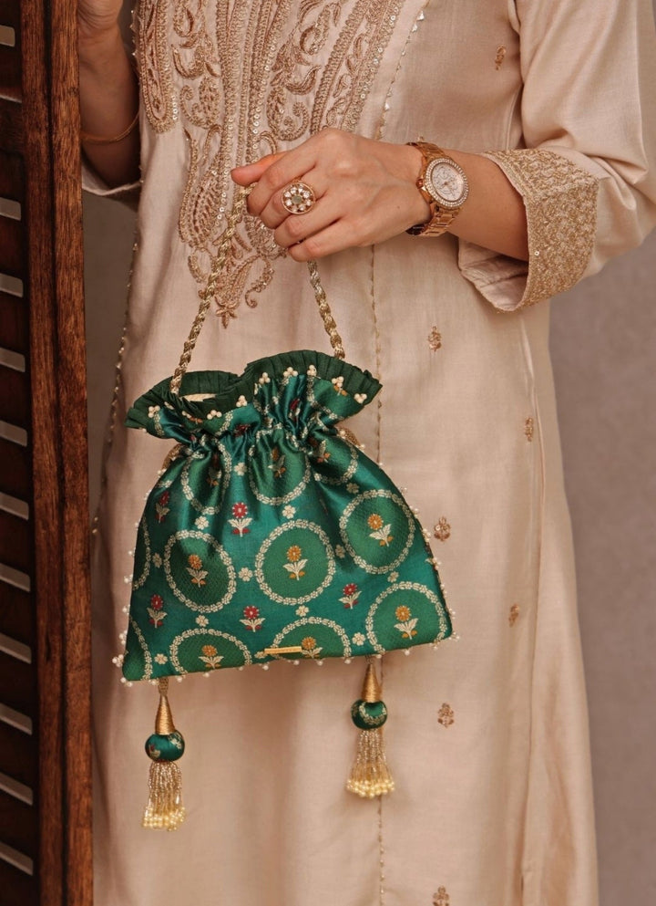 Green Jamal Silk Potli Amyra - Fabilicious Fashion
