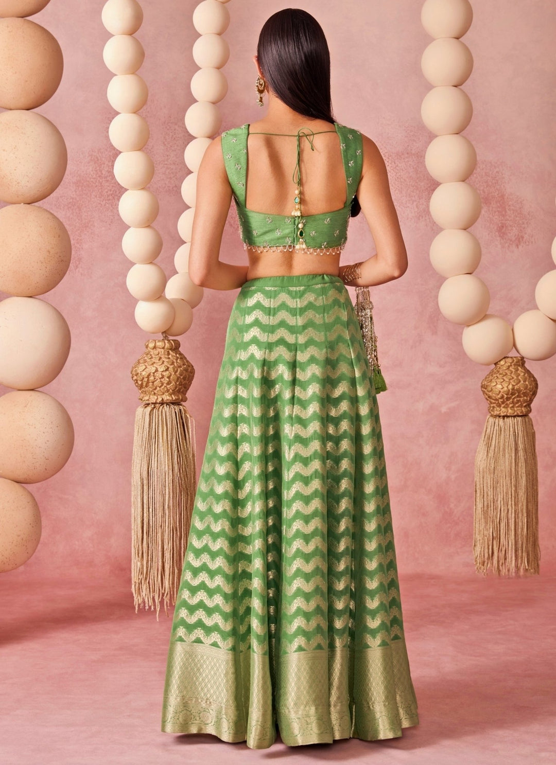 Chamee And Palak Green Jamewar Lehenga SetFabilicious Fashion