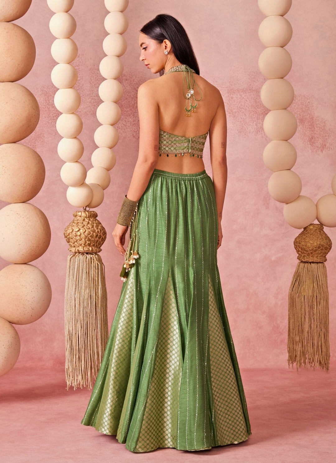 Chamee And Palak Green Jamewar Mermaid Lehenga SetFabilicious Fashion