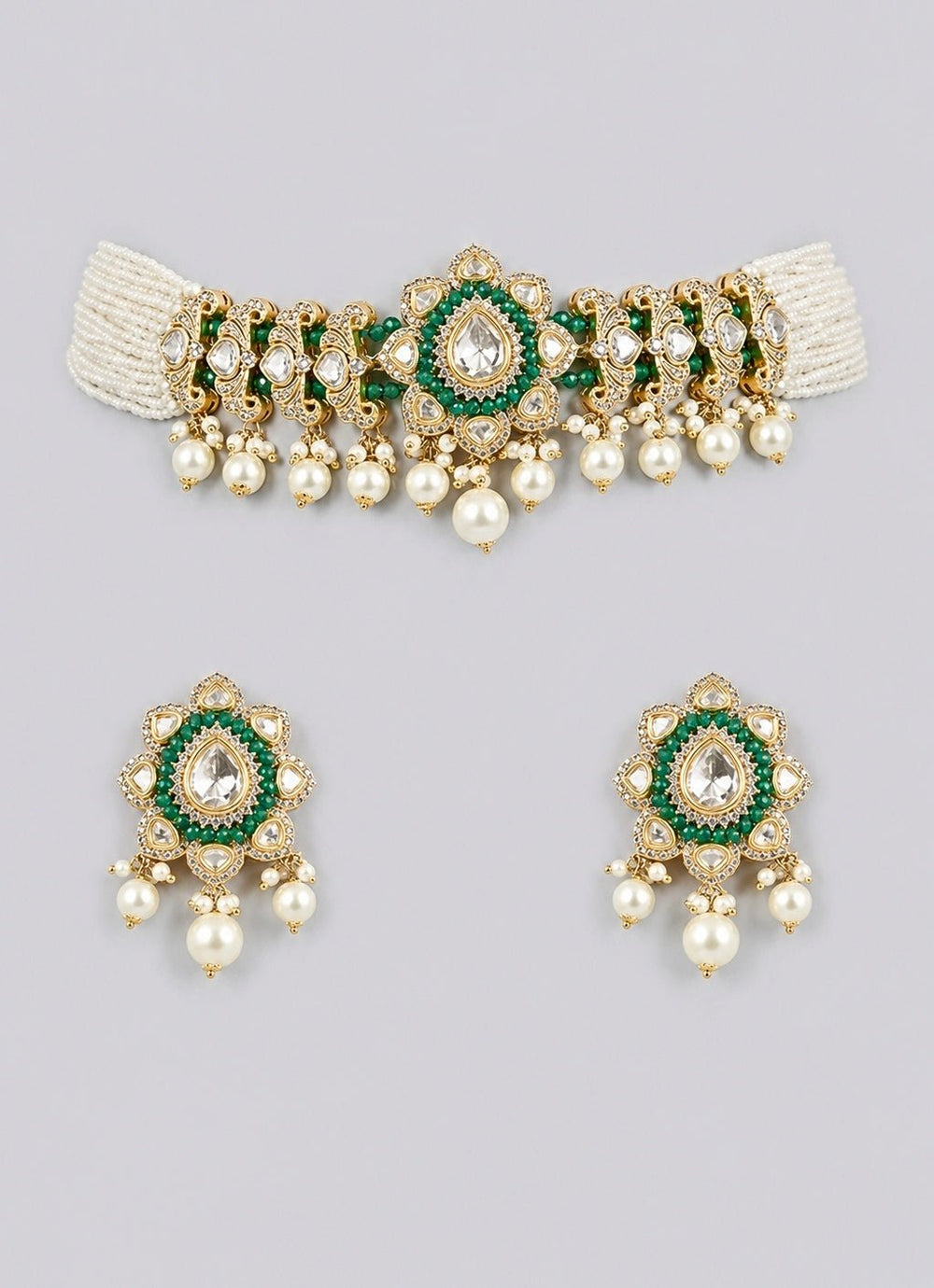 Zevar by Geeta Green Kundan And Pearl Choker Necklace SetFabilicious Fashion