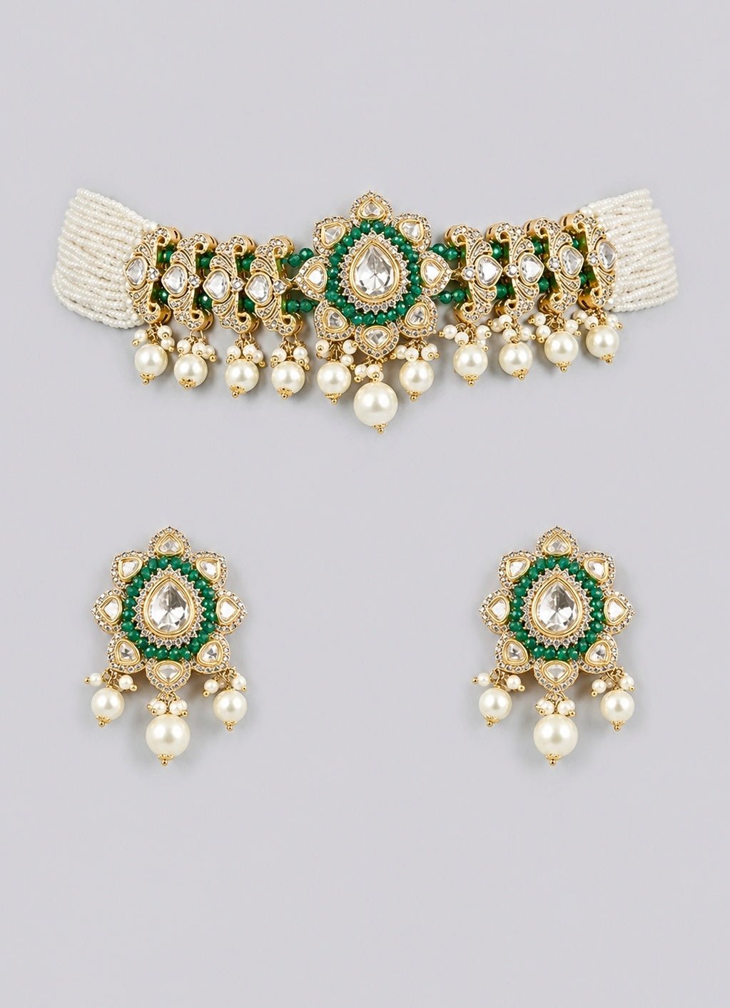 Zevar by Geeta Green Kundan And Pearl Choker Necklace SetFabilicious Fashion
