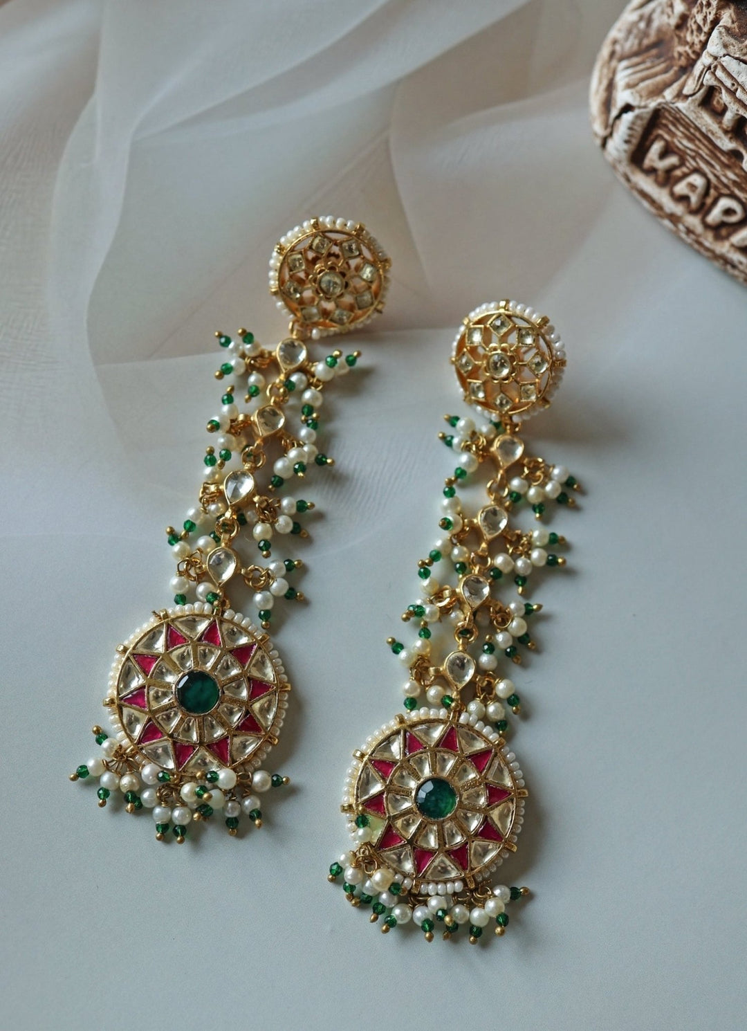 Do Taara Green Kundan And Pearls EarringsFabilicious Fashion