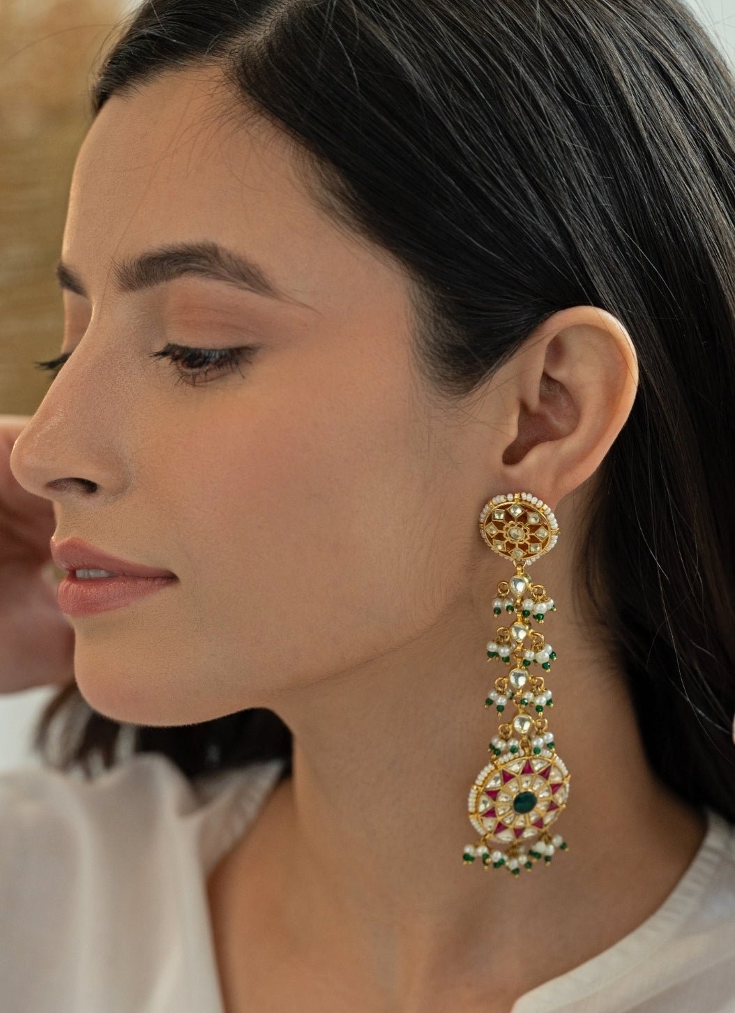 Do Taara Green Kundan And Pearls EarringsFabilicious Fashion